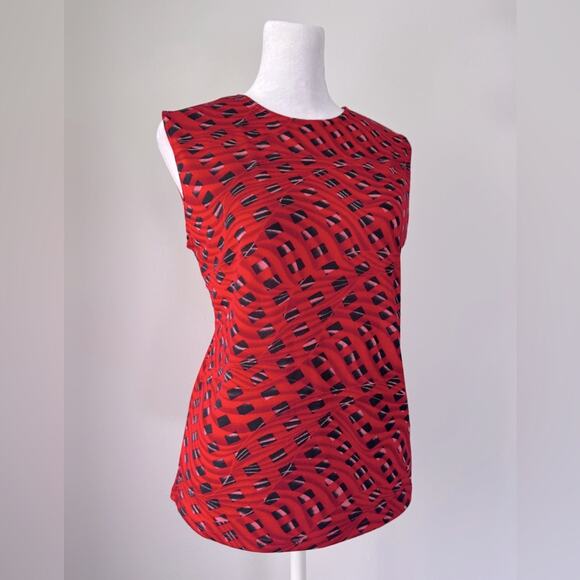 Vintage Y2K Susan Lawrence Red Abstract Print Lightweight Sleeveless Blouse - Picture 3 of 6
